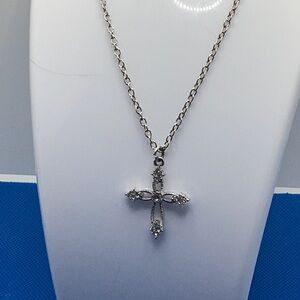 Elegant Silver Cross Rhinestone Pendant Necklace